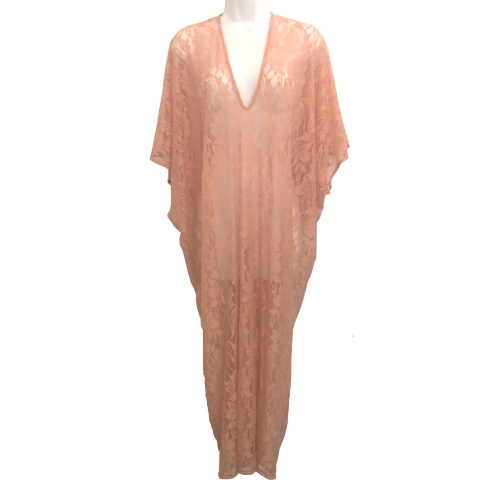 Riller & Fount Luca Lace Caftan Maxi Dress in Dusty Rose